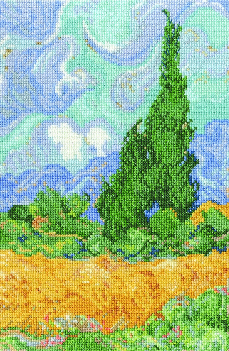 DMC Cross Stitch Kit by DMC - A Wheatfield, with Cypresses Van GOH - Image 3